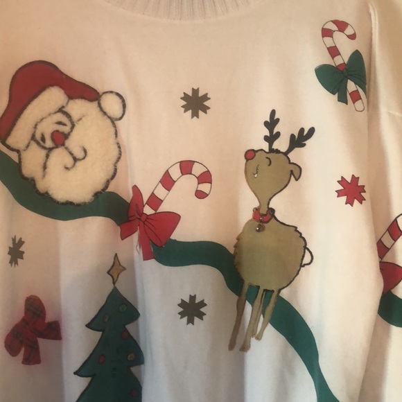 VTG fall stand collar Y2k artsy Christmas Santa Reindeer ribbed sweater - Picture 5 of 13